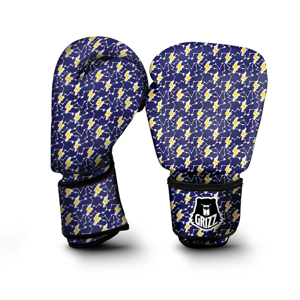 Lightning Yellow And Blue Print Pattern Boxing Gloves-grizzshop