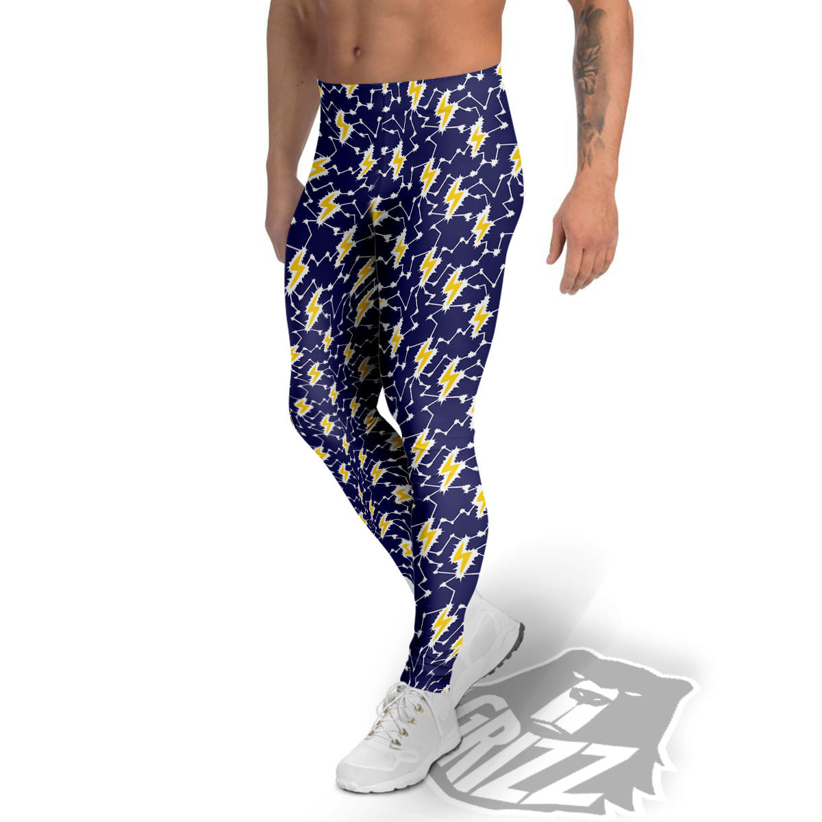Lightning Yellow And Blue Print Pattern Men's Leggings-grizzshop