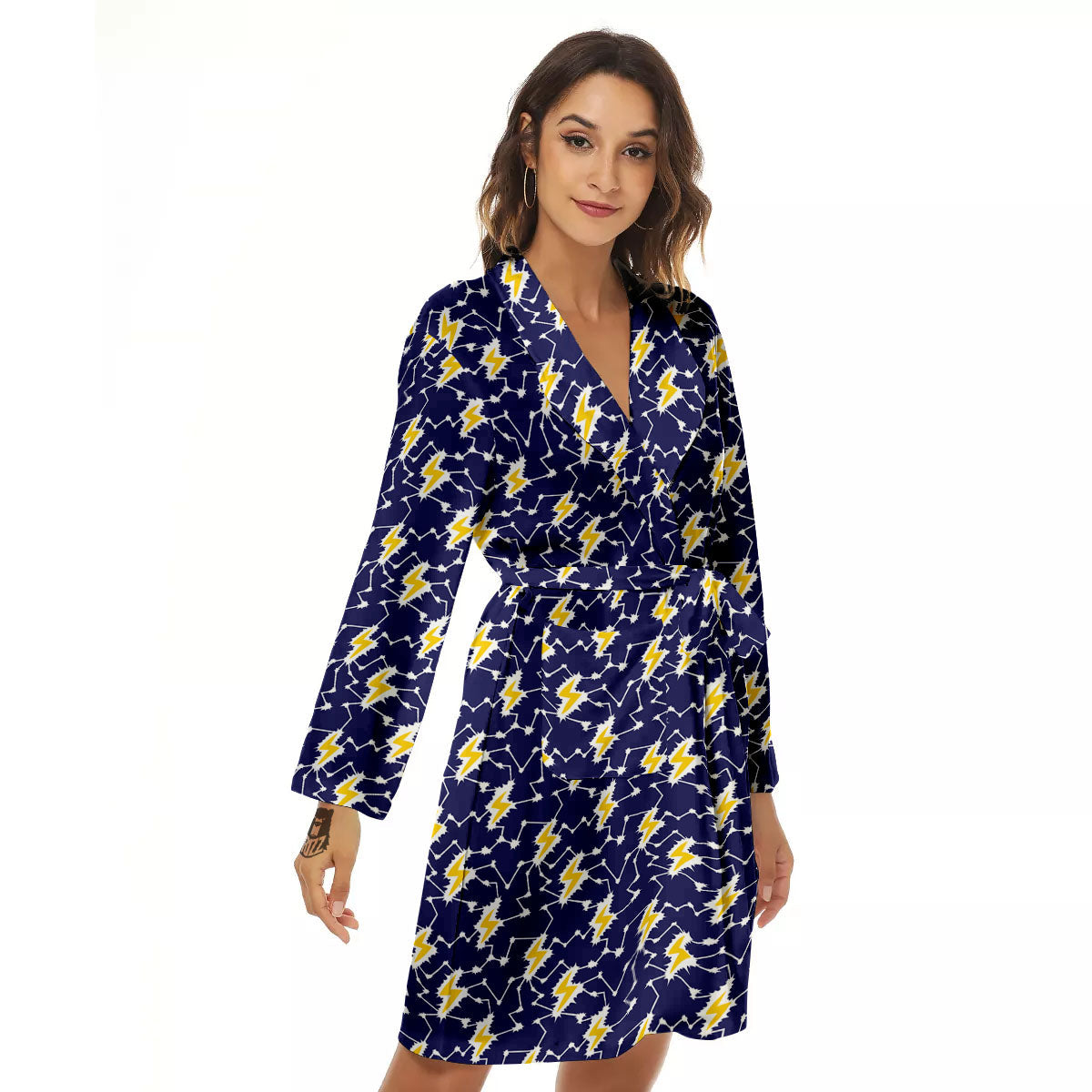 Lightning Yellow And Blue Print Pattern Women's Robe-grizzshop