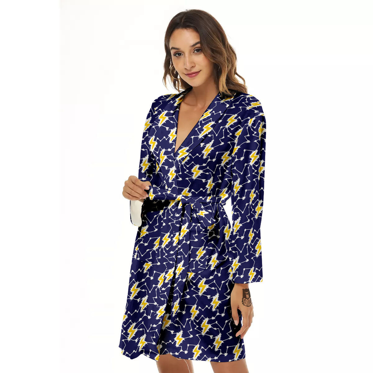 Lightning Yellow And Blue Print Pattern Women's Robe-grizzshop