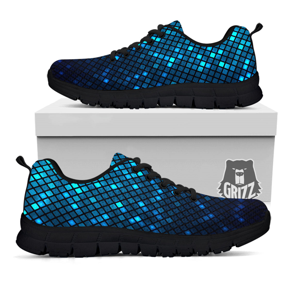 Lights Blue Disco Print Pattern Black Sneaker-grizzshop