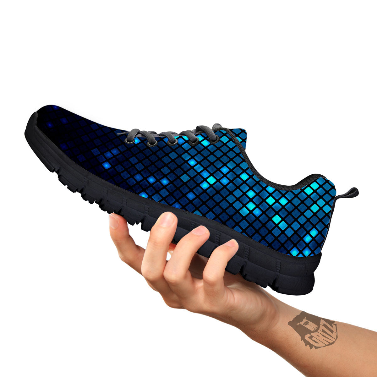 Lights Blue Disco Print Pattern Black Sneaker-grizzshop