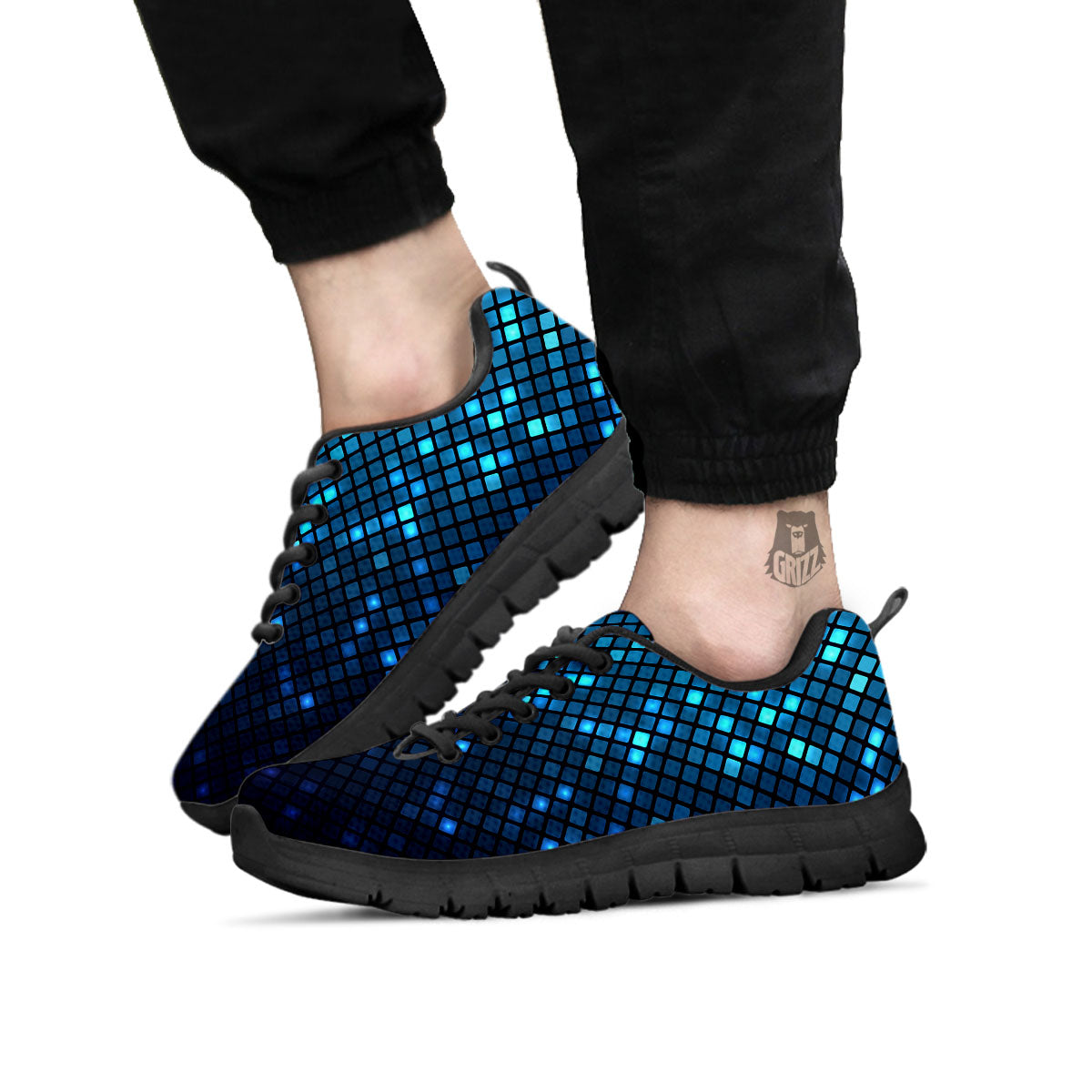 Lights Blue Disco Print Pattern Black Sneaker-grizzshop