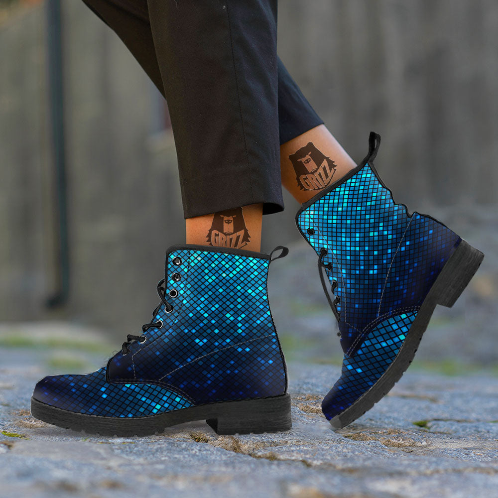Lights Blue Disco Print Pattern Leather Boots-grizzshop