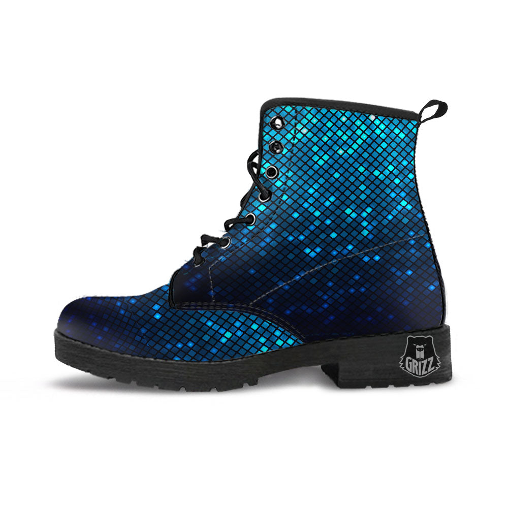 Lights Blue Disco Print Pattern Leather Boots-grizzshop