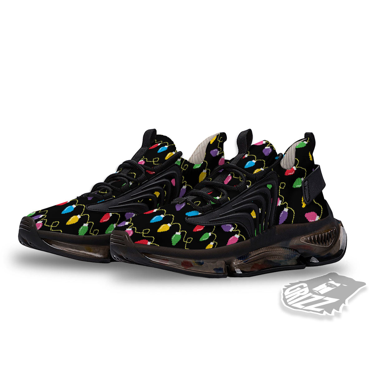 Lights Christmas Pixel Print Pattern Black Gym Shoes-grizzshop