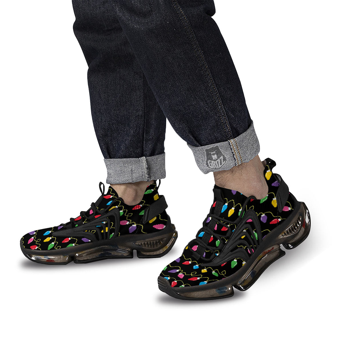 Lights Christmas Pixel Print Pattern Black Gym Shoes-grizzshop
