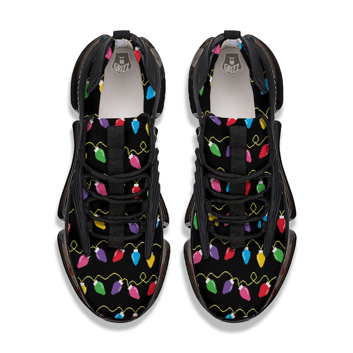 Lights Christmas Pixel Print Pattern Black Gym Shoes-grizzshop
