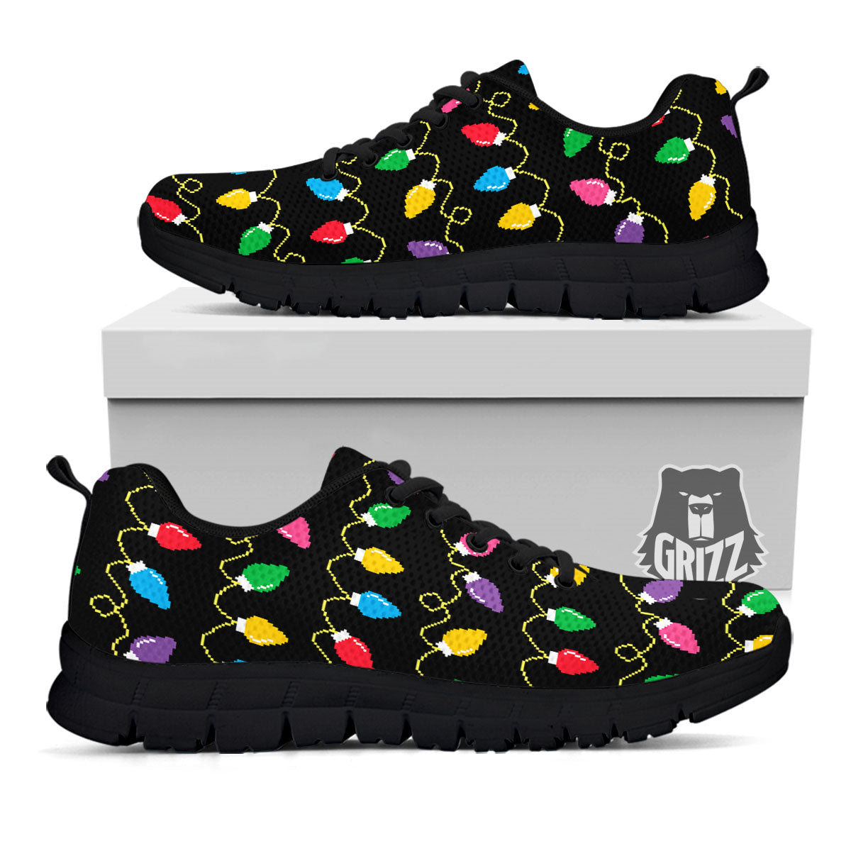 Lights Christmas Pixel Print Pattern Black Sneaker-grizzshop