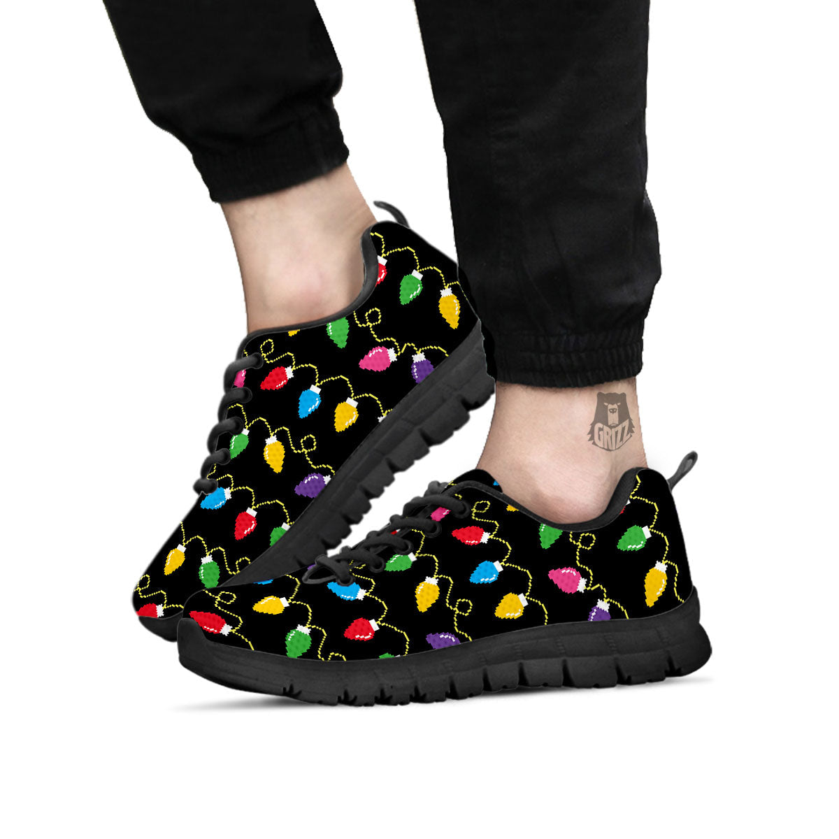 Lights Christmas Pixel Print Pattern Black Sneaker-grizzshop