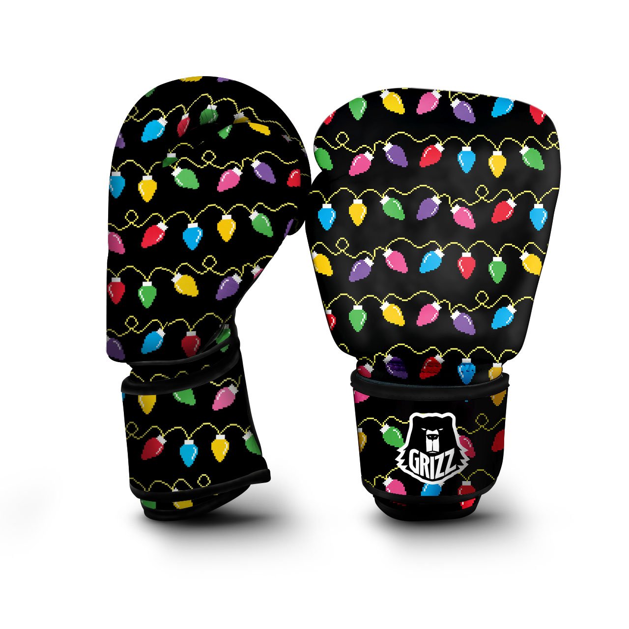 Lights Christmas Pixel Print Pattern Boxing Gloves-grizzshop