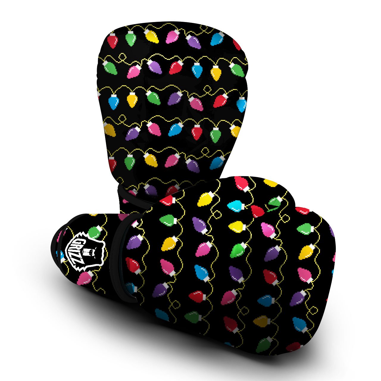 Lights Christmas Pixel Print Pattern Boxing Gloves-grizzshop