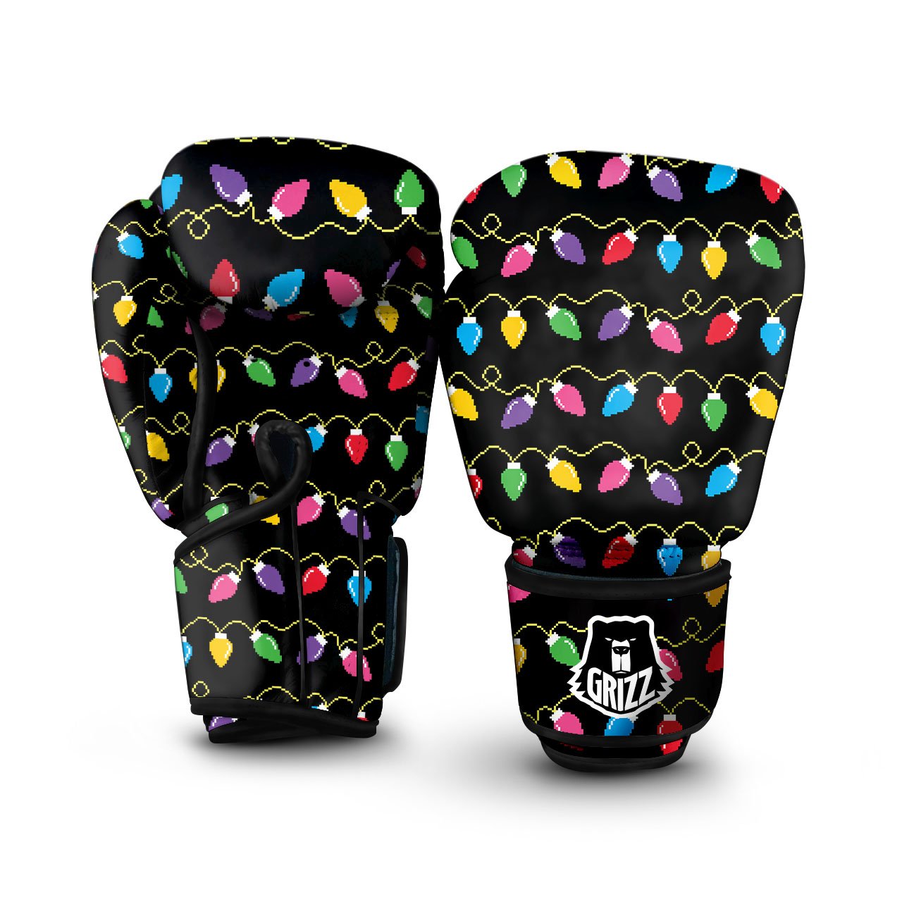 Lights Christmas Pixel Print Pattern Boxing Gloves-grizzshop