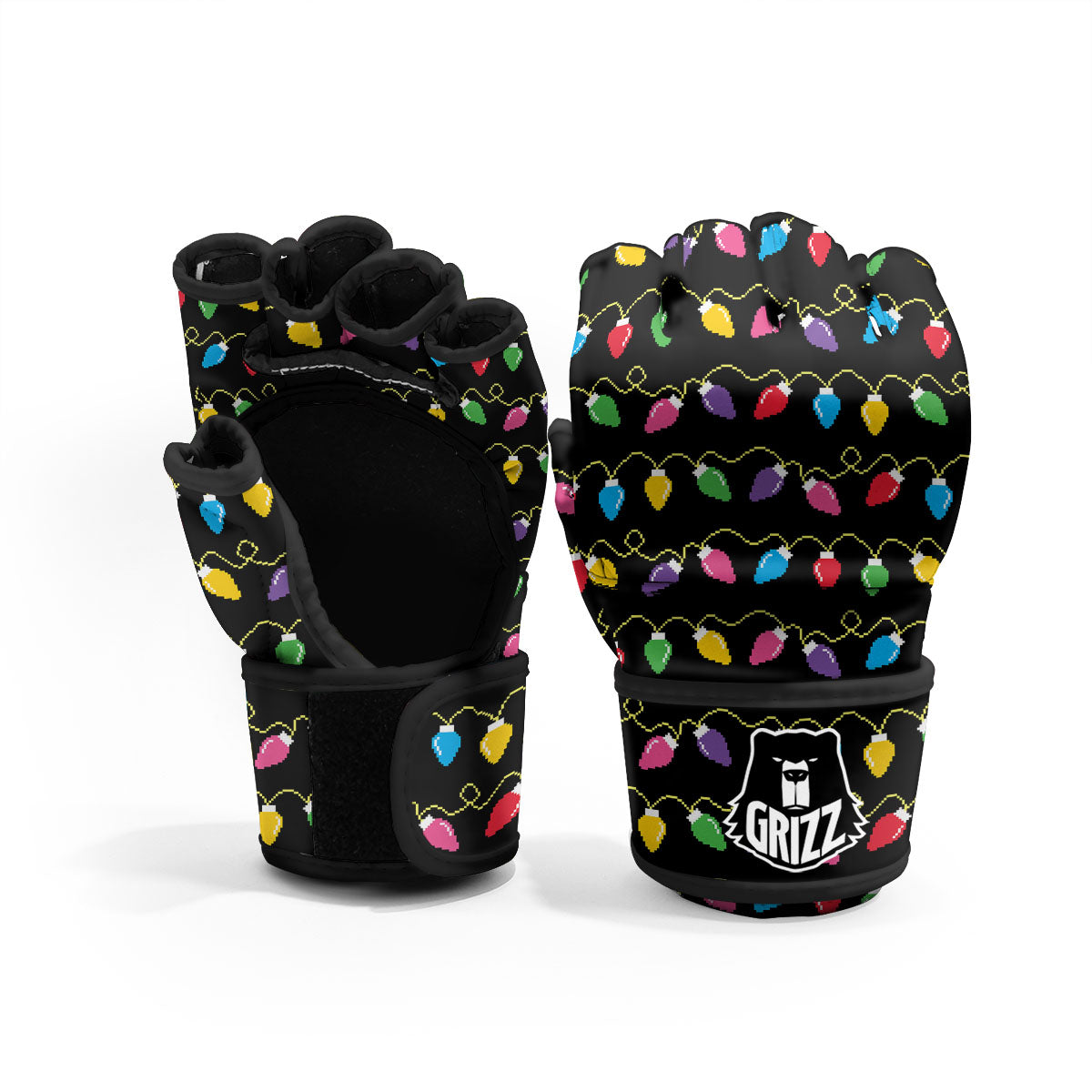 Lights Christmas Pixel Print Pattern MMA Gloves-grizzshop
