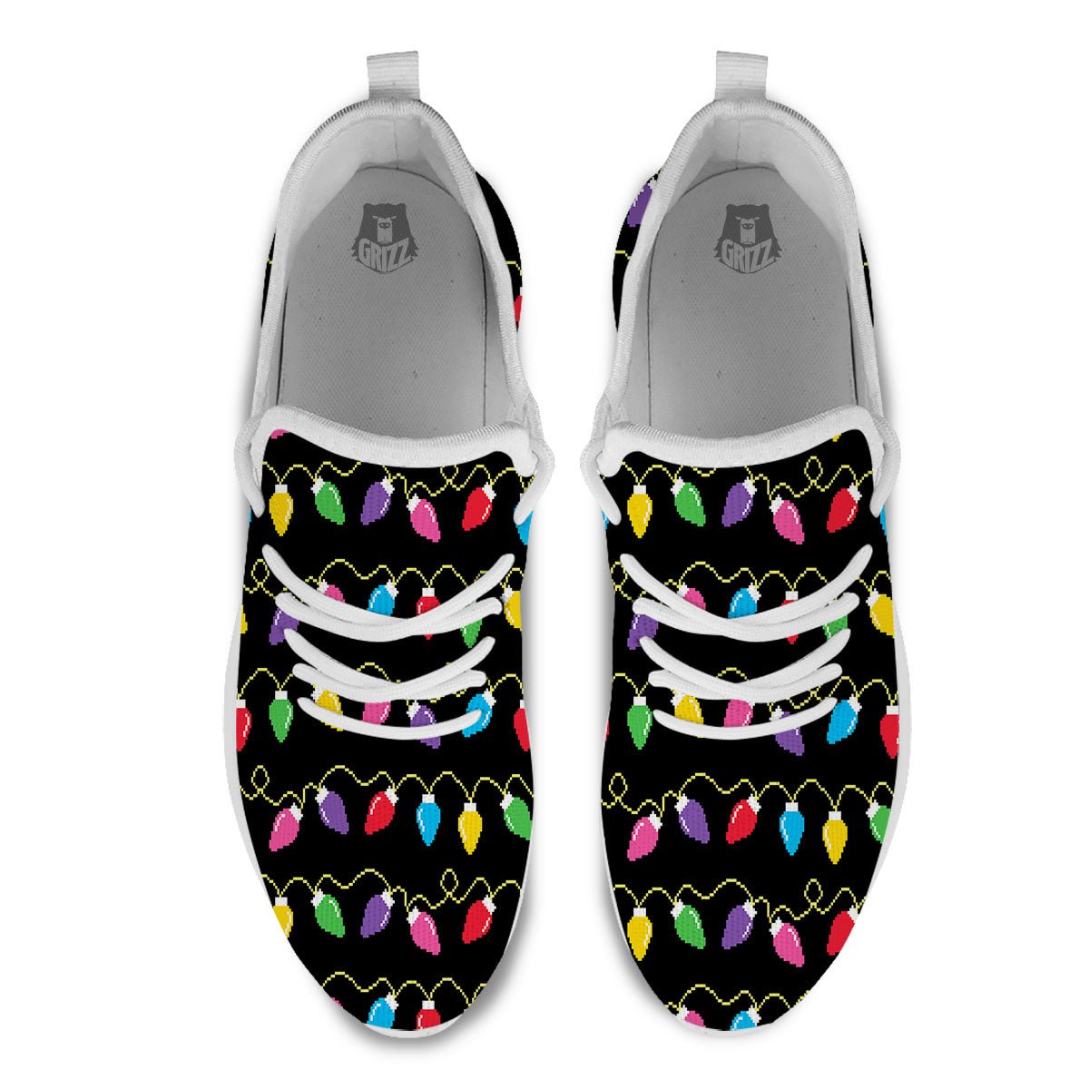 Lights Christmas Pixel Print Pattern White Athletic Shoes-grizzshop