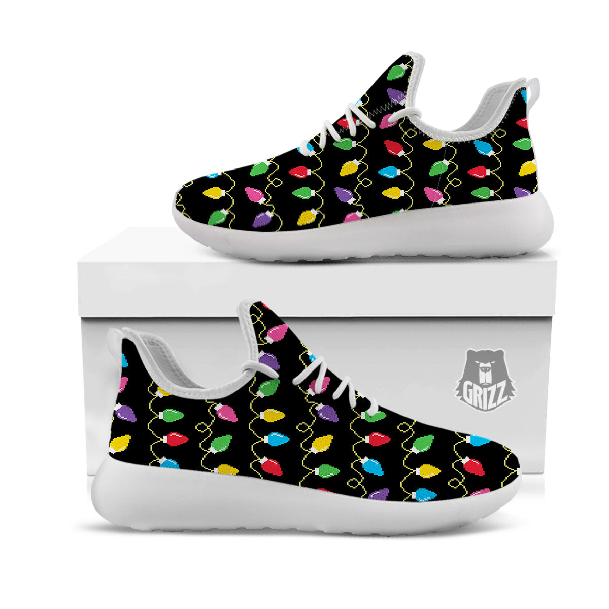 Lights Christmas Pixel Print Pattern White Athletic Shoes-grizzshop