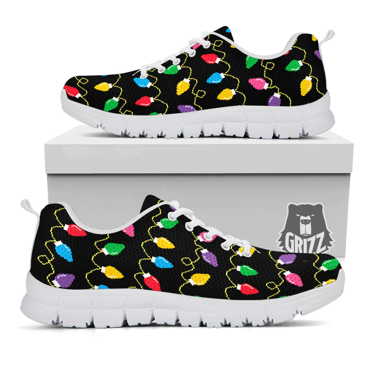 Lights Christmas Pixel Print Pattern White Sneaker-grizzshop