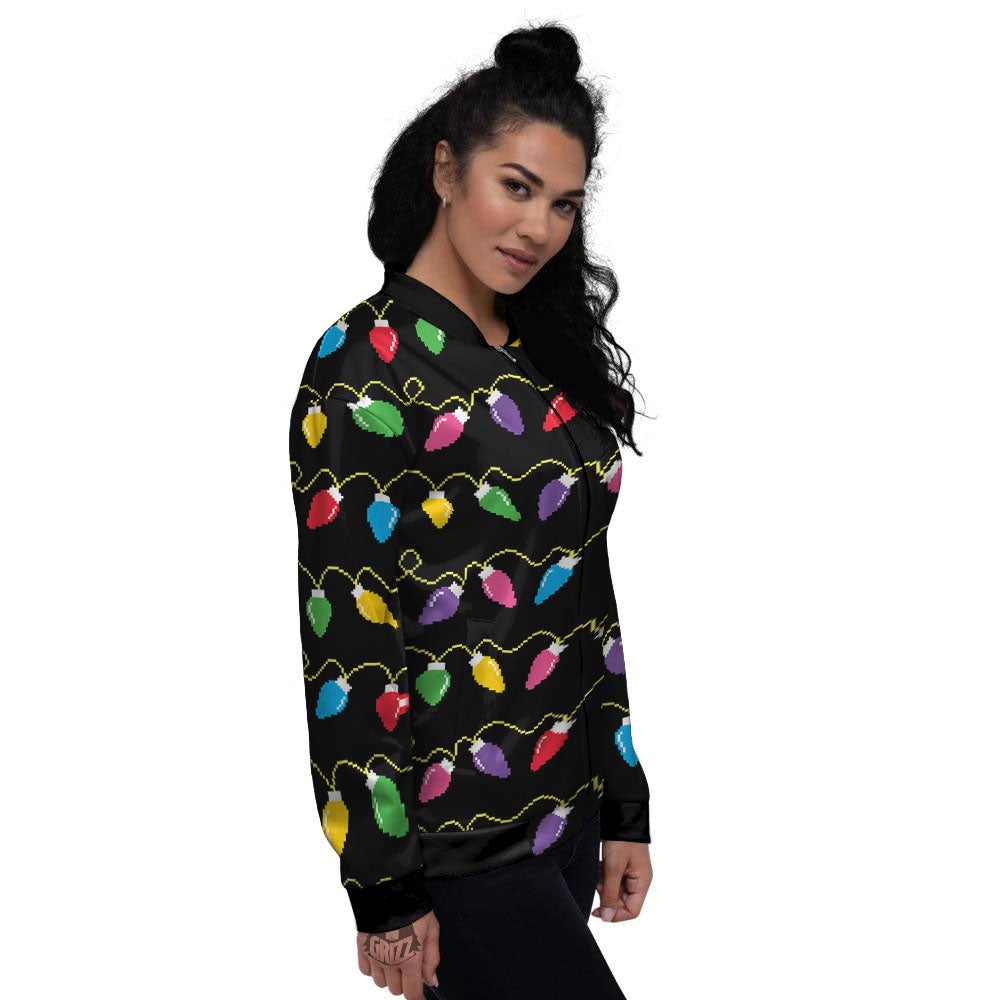 Lights Christmas Pixel Print Pattern Women's Bomber Jacket-grizzshop