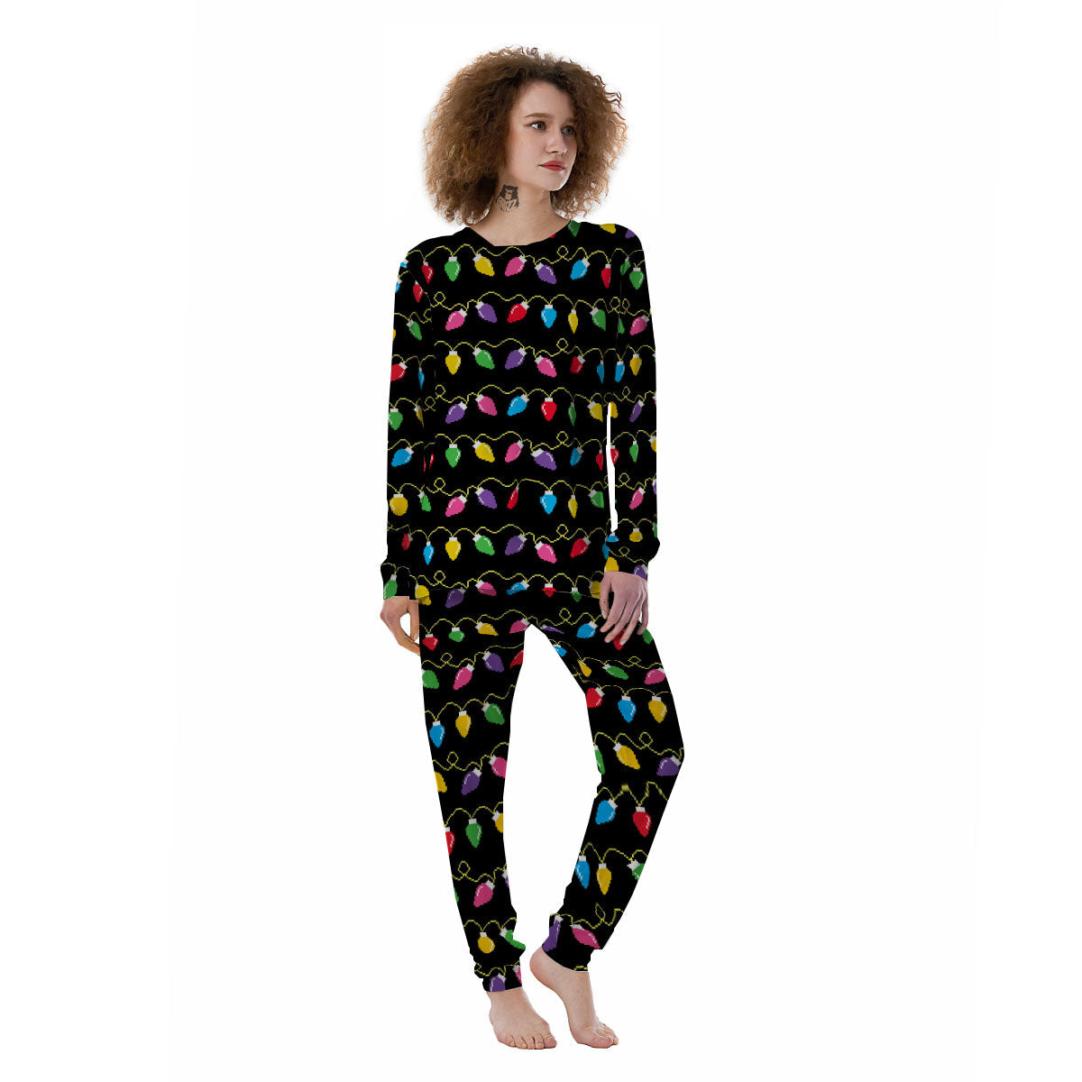 Lights Christmas Pixel Print Pattern Women's Pajamas-grizzshop