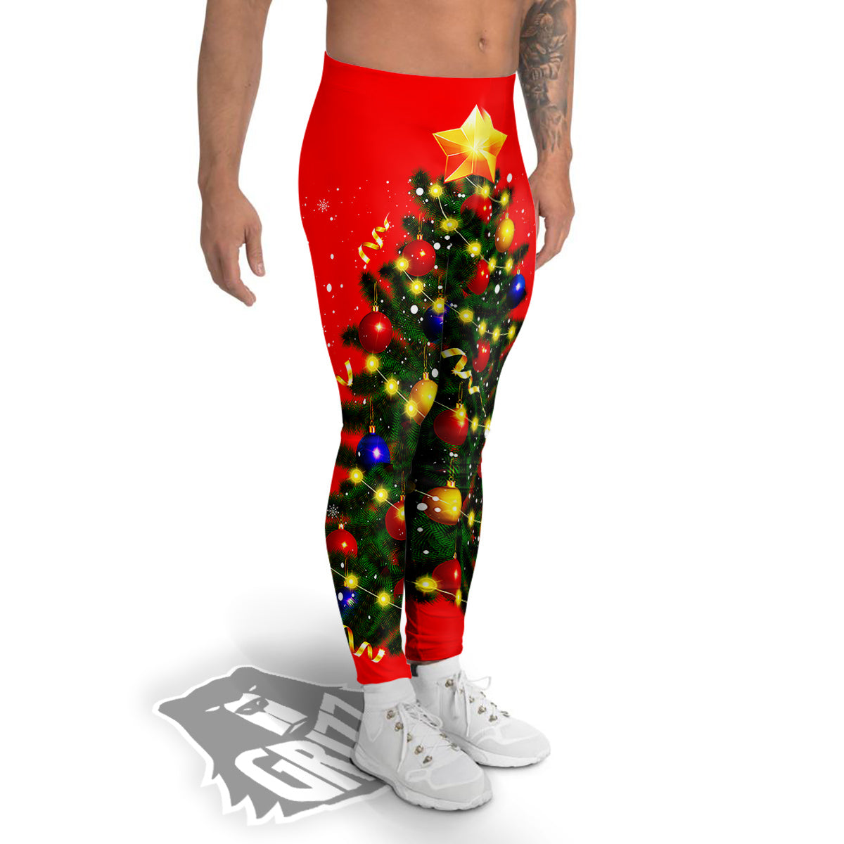 Lights Christmas Tree Print Men's Leggings-grizzshop