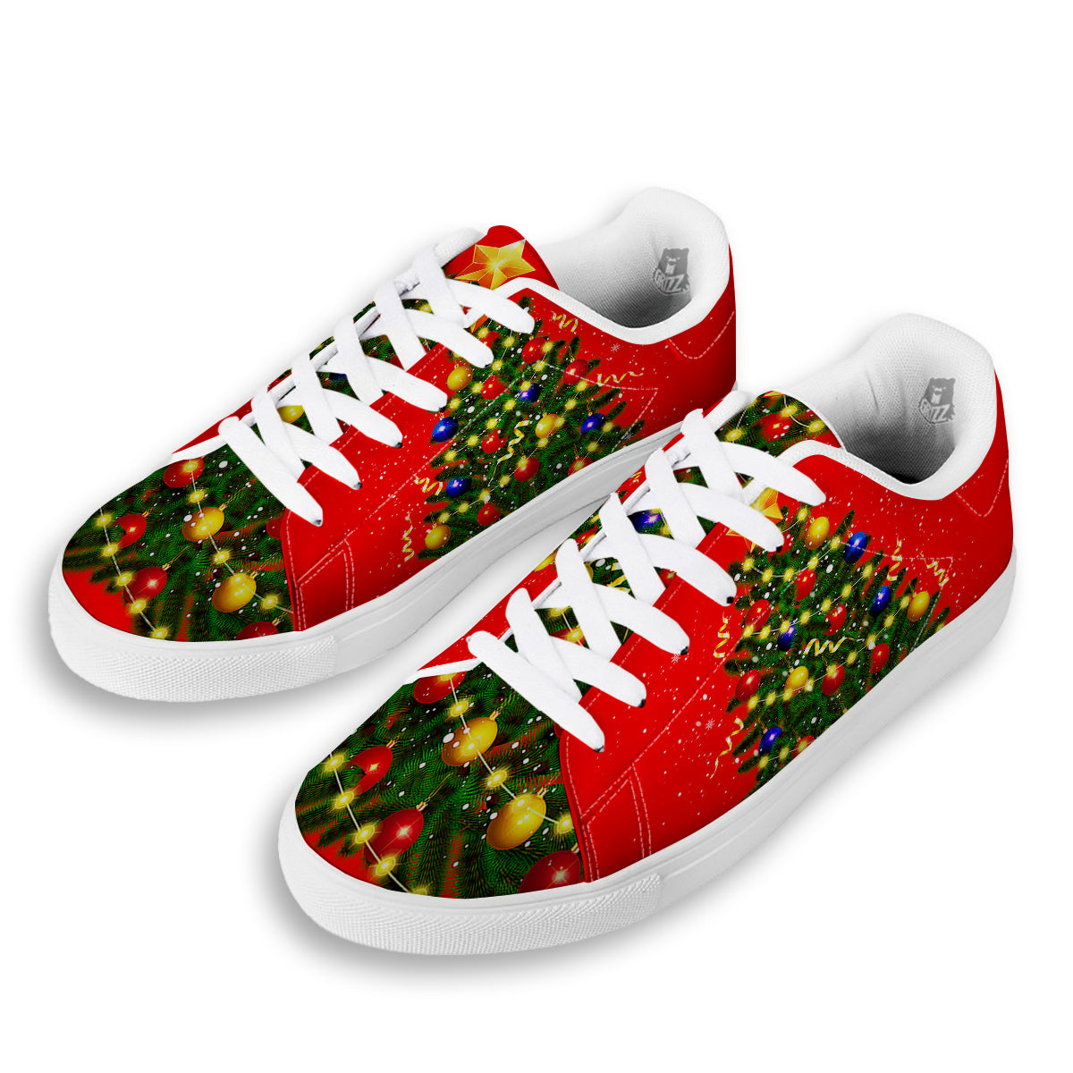 Lights Christmas Tree Print White Low Top Sneakers-grizzshop