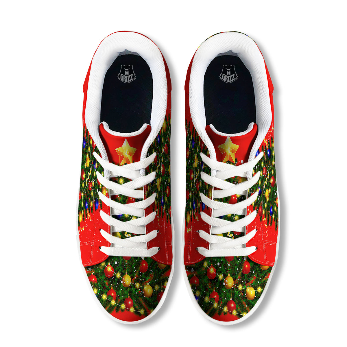 Lights Christmas Tree Print White Low Top Sneakers-grizzshop