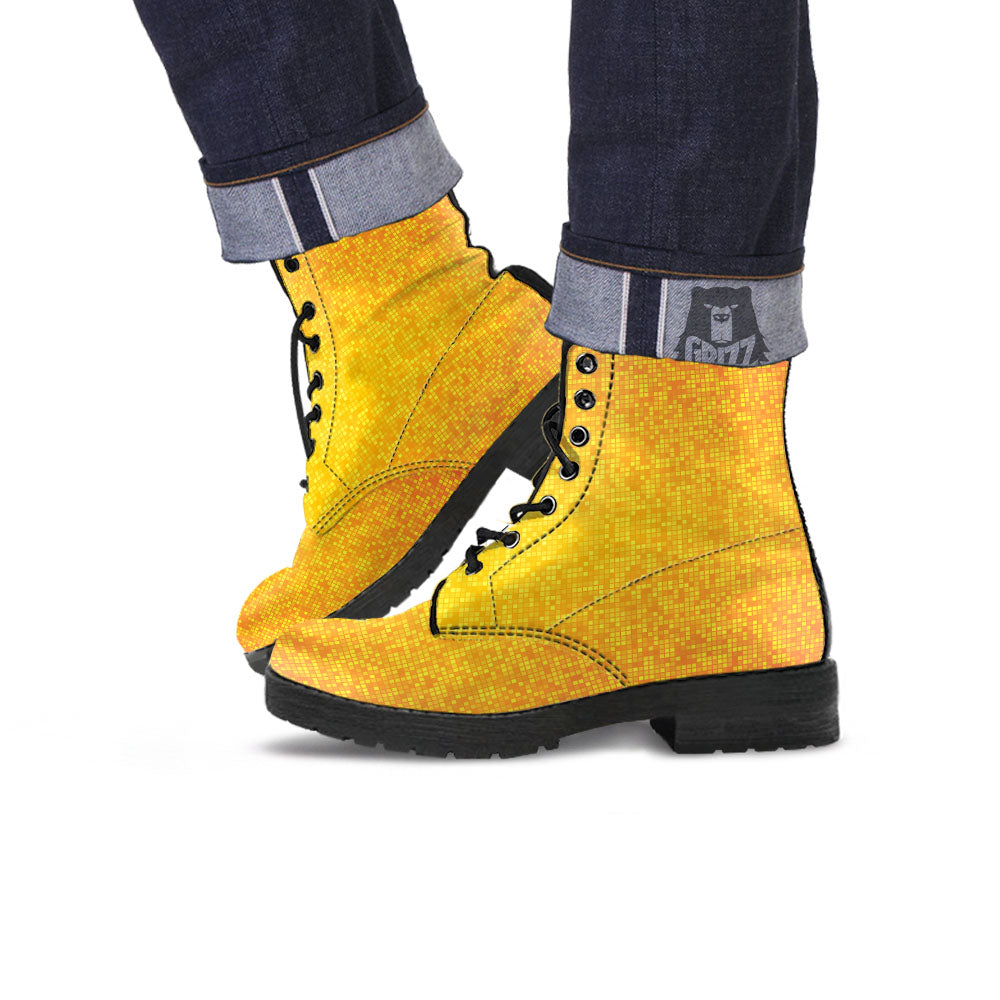 Lights Disco Gold Print Pattern Leather Boots-grizzshop
