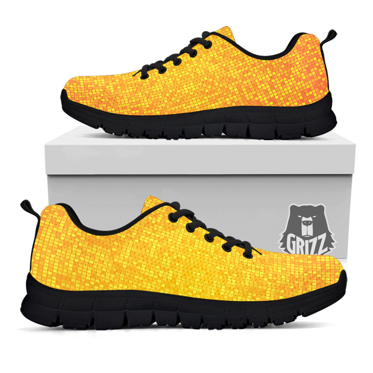 Lights Disco Yellow Print Pattern Black Sneaker-grizzshop