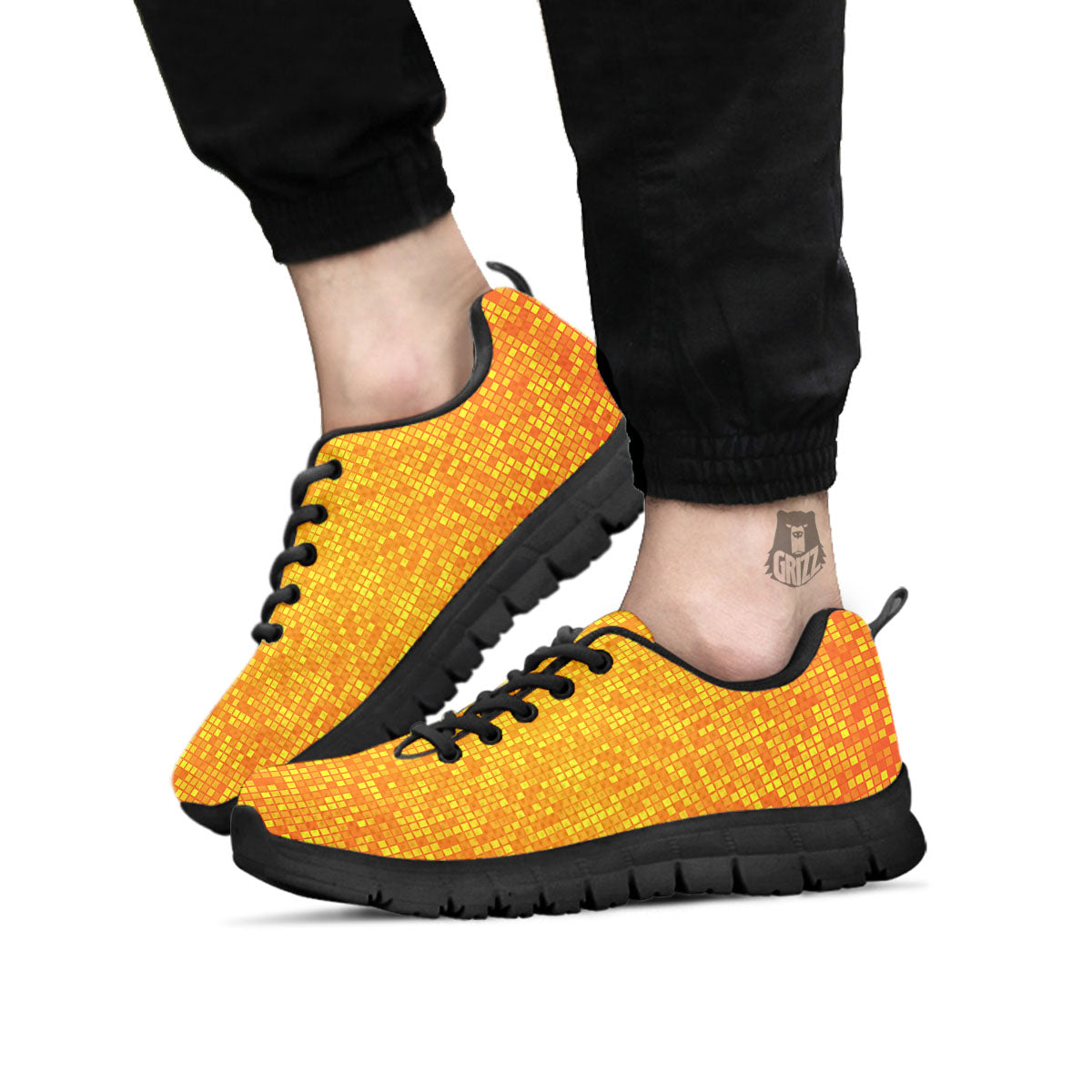 Lights Disco Yellow Print Pattern Black Sneaker-grizzshop
