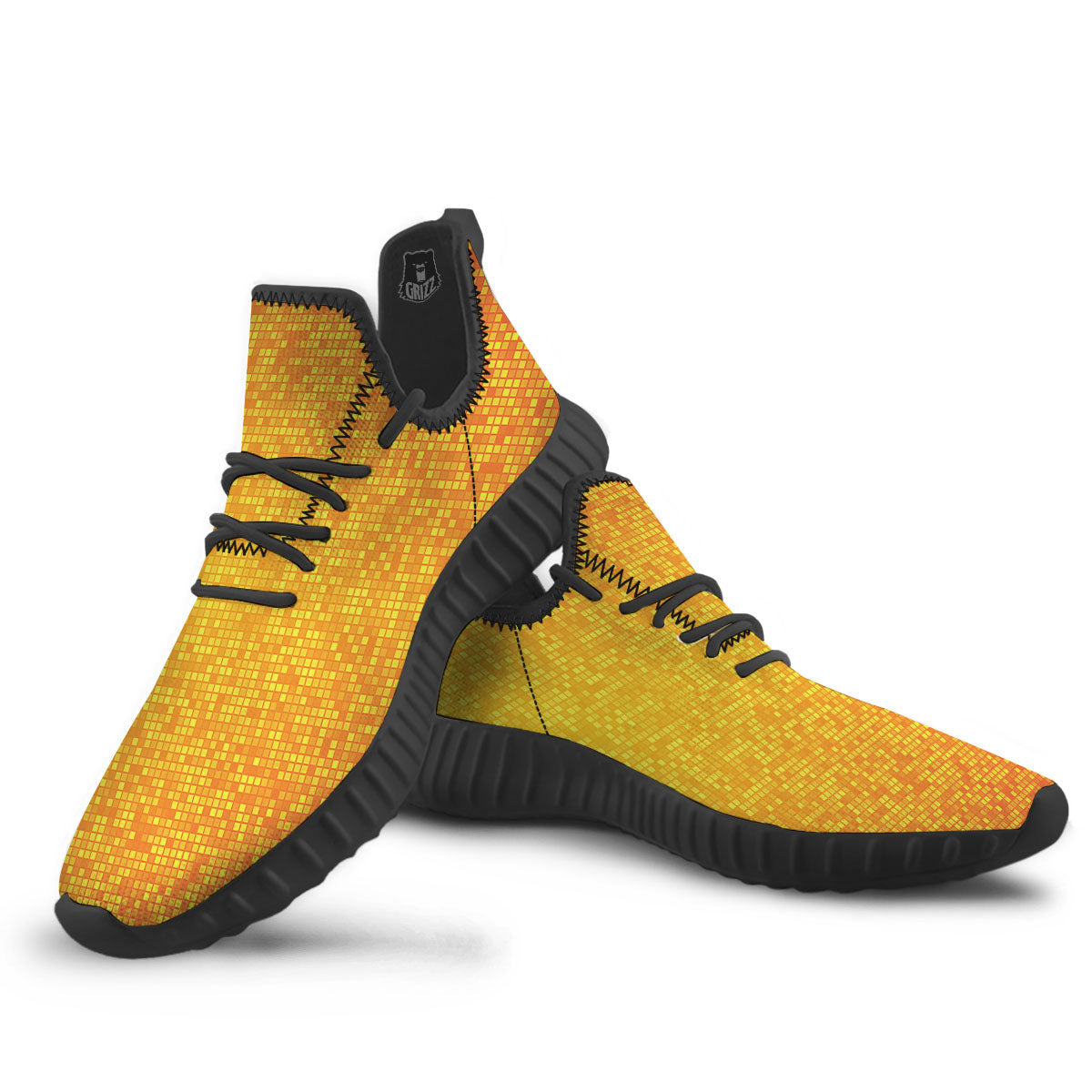 Lights Disco Yellow Print Pattern Black Walking Shoes-grizzshop
