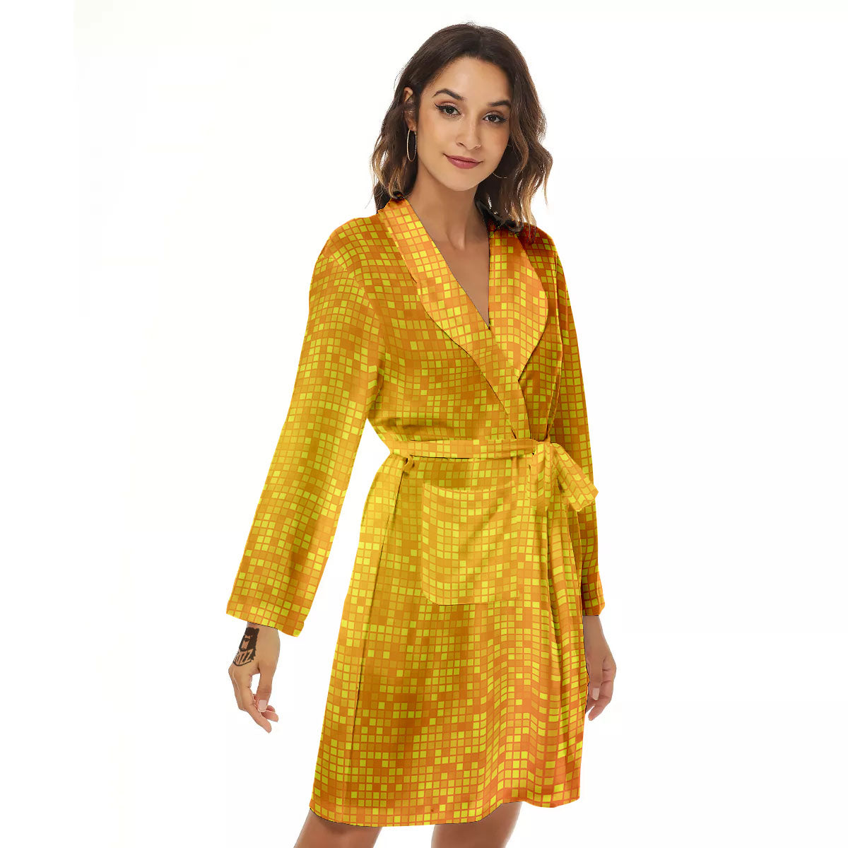 Lights Disco Yellow Print Pattern Women's Robe-grizzshop