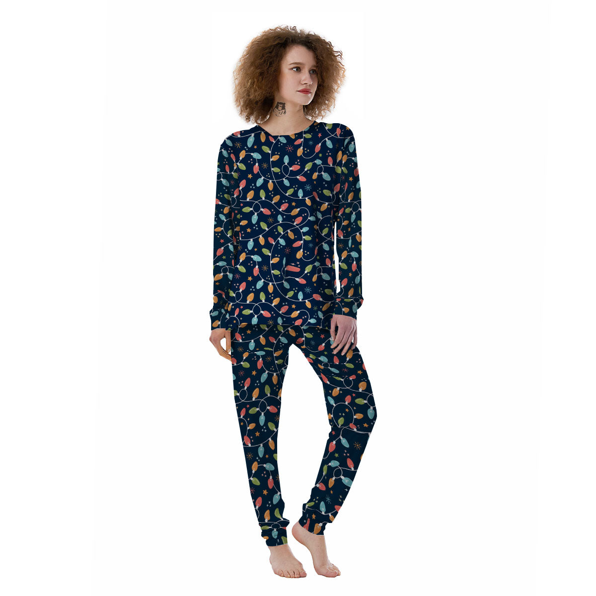 Lights Merry Christmas Print Pattern Women's Pajamas-grizzshop
