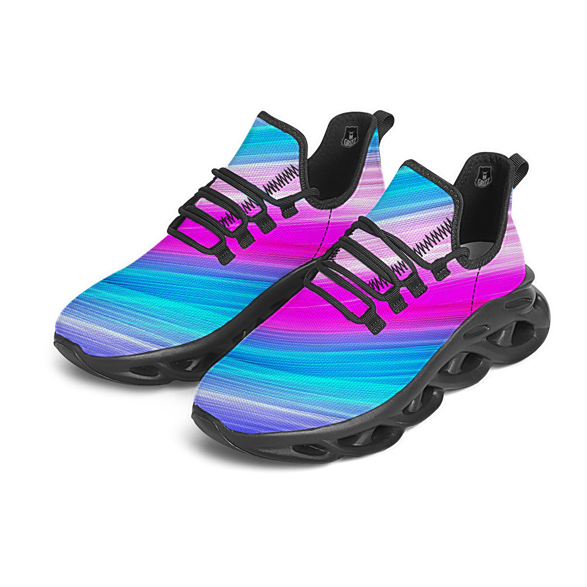 Lights Speed Teal And Pink Print Black Running Shoes-grizzshop