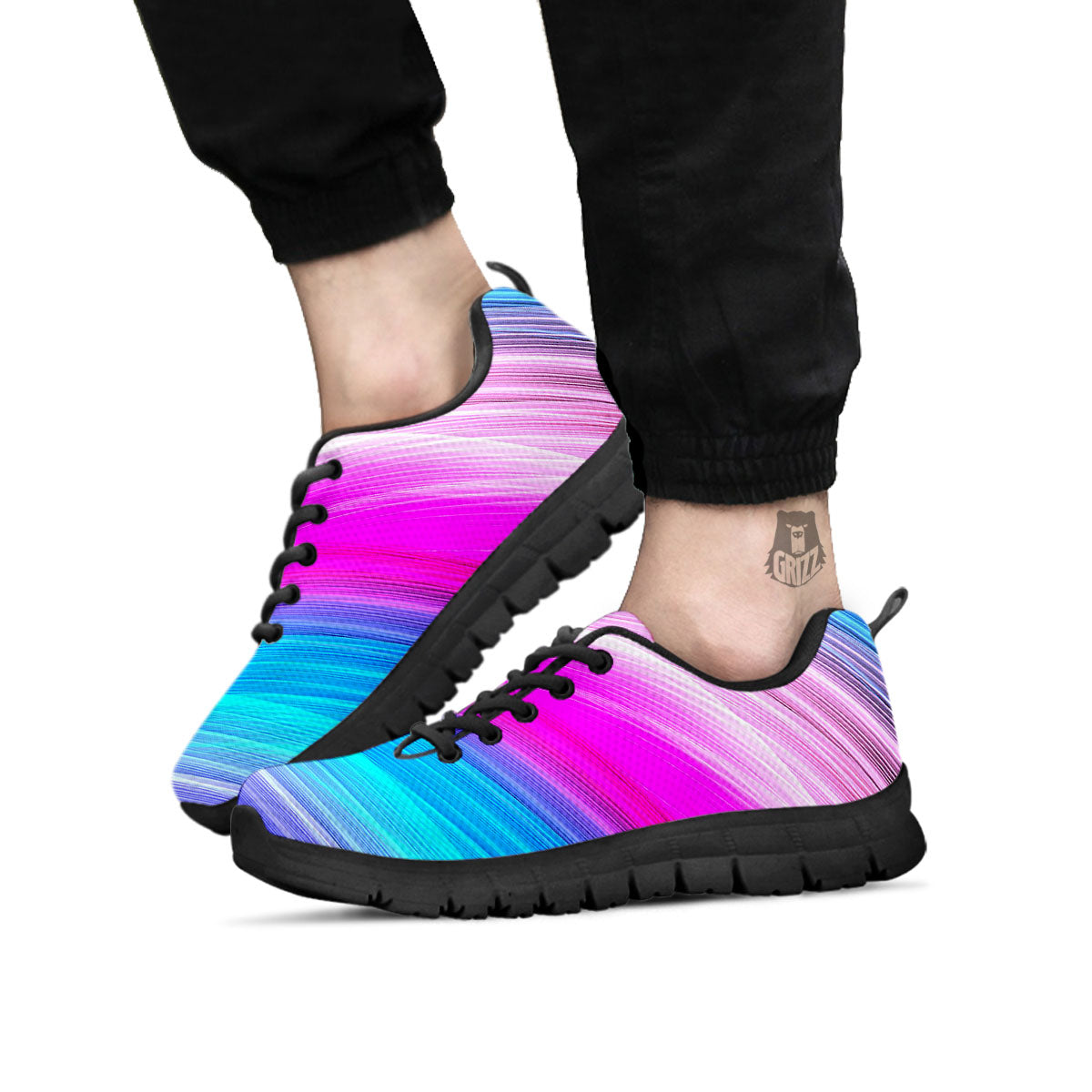 Lights Speed Teal And Pink Print Black Sneaker-grizzshop