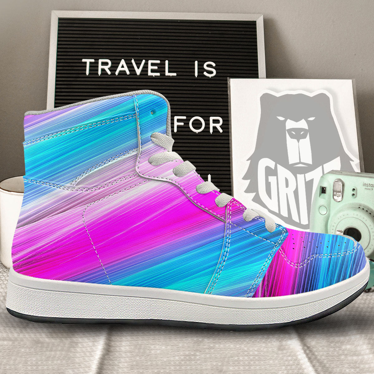 Lights Speed Teal And Pink Print High Top Sneakers-grizzshop