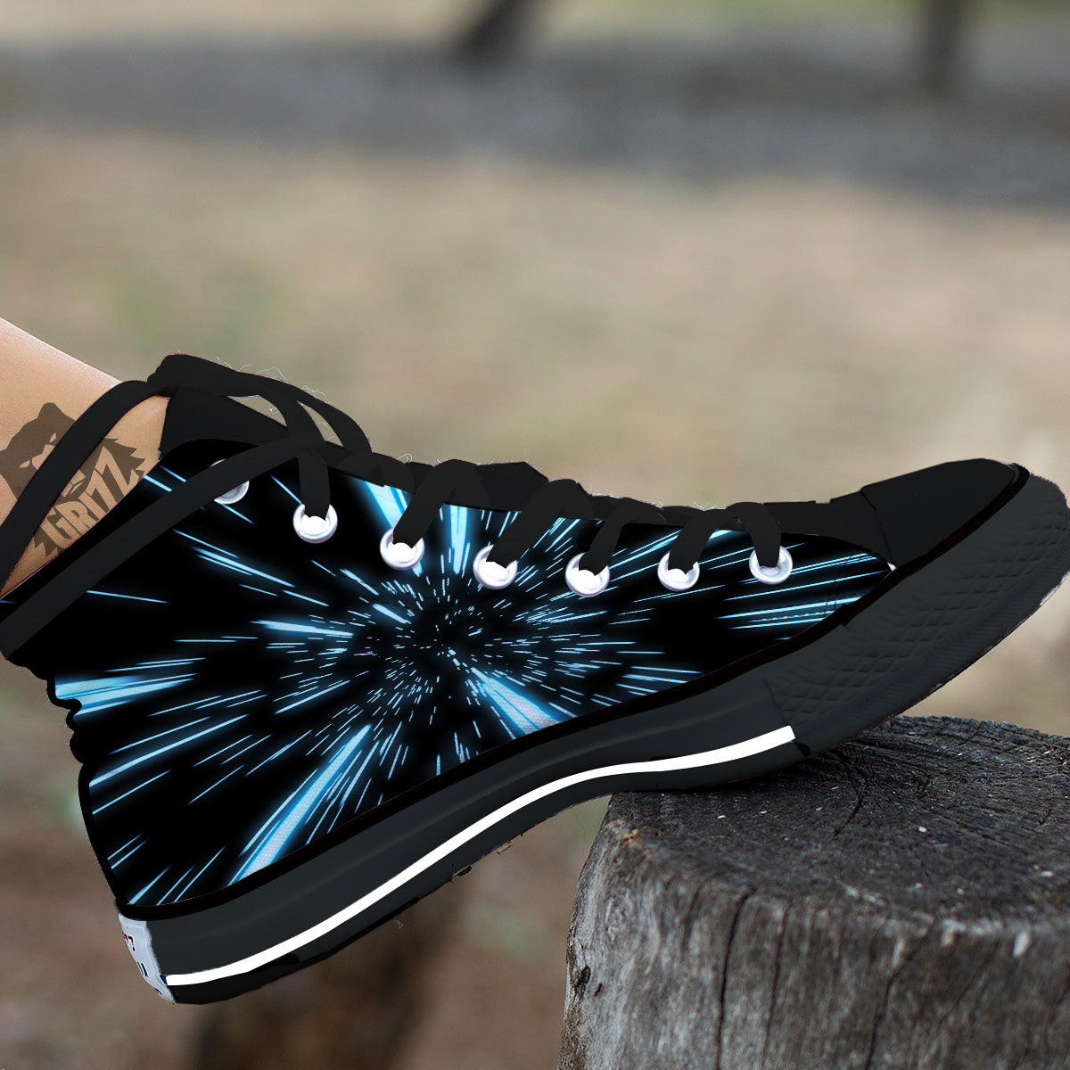 Lightspeed Blue Print Black High Top Shoes-grizzshop
