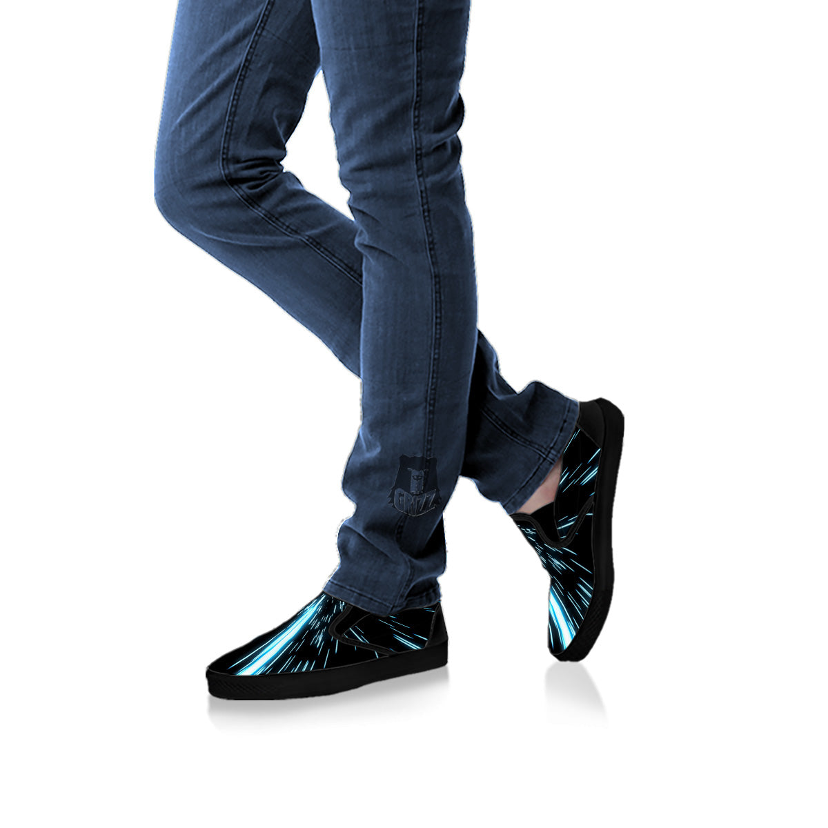 Lightspeed Blue Print Black Slip On Shoes-grizzshop
