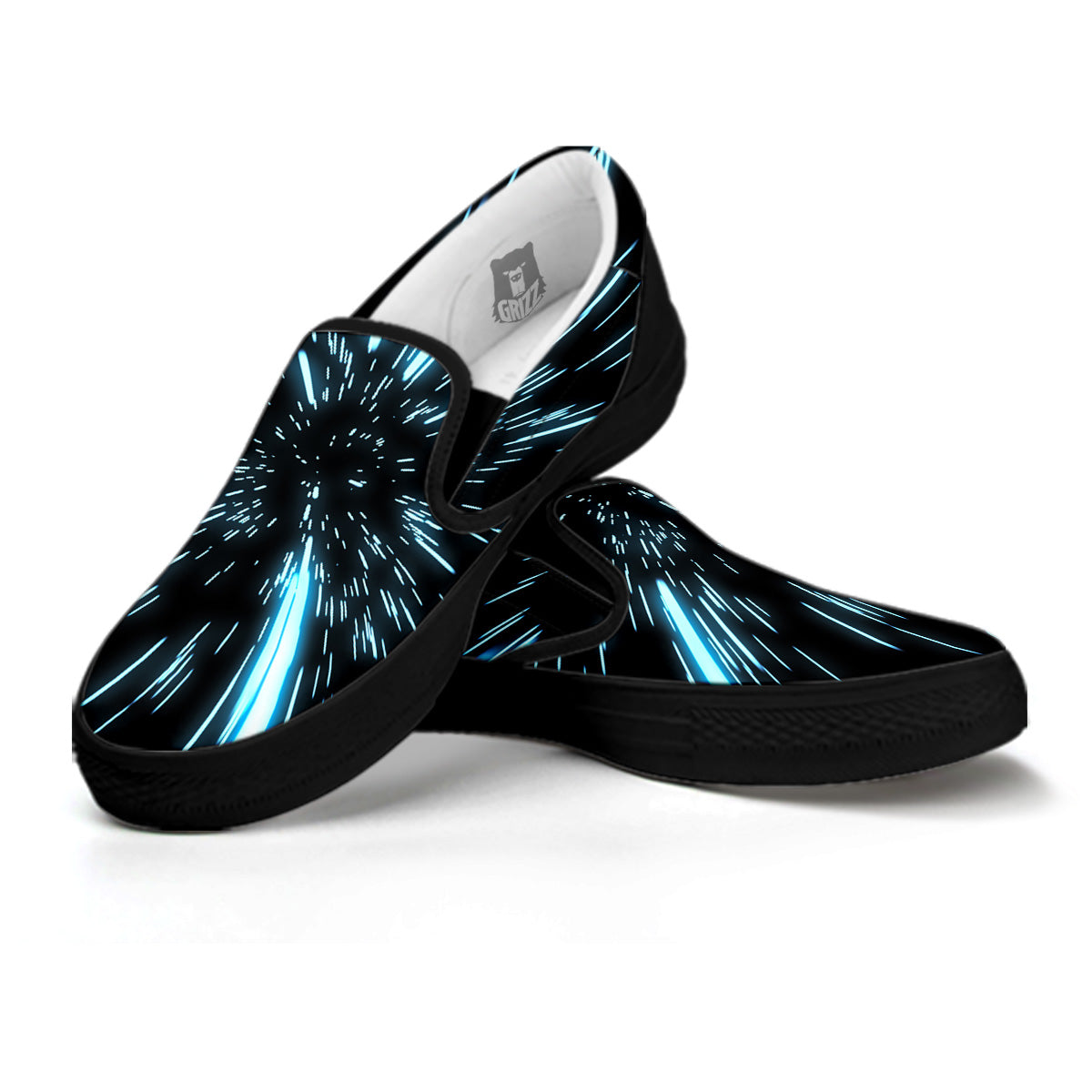 Lightspeed Blue Print Black Slip On Shoes-grizzshop