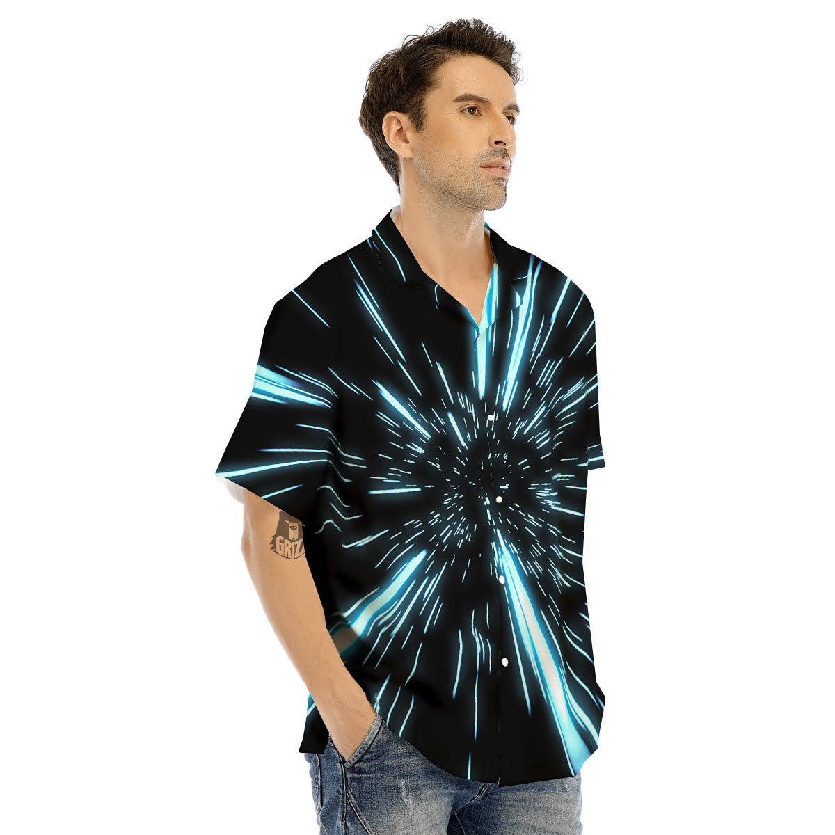 Lightspeed Blue Print Men's Hawaiian Shirt-grizzshop