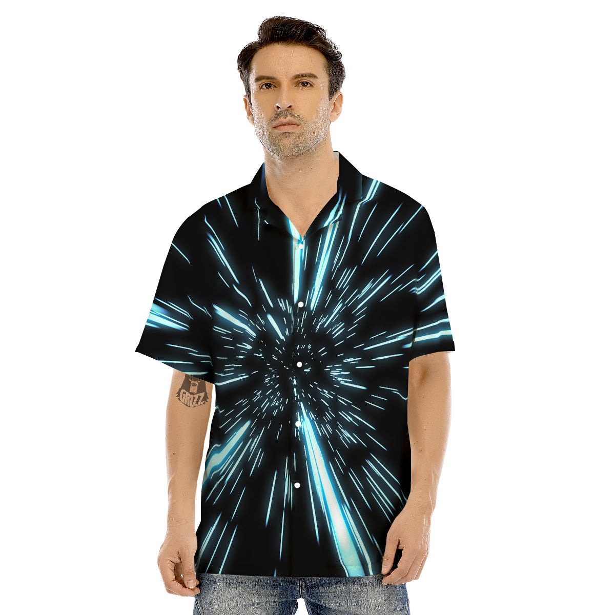 Lightspeed Blue Print Men's Hawaiian Shirt-grizzshop