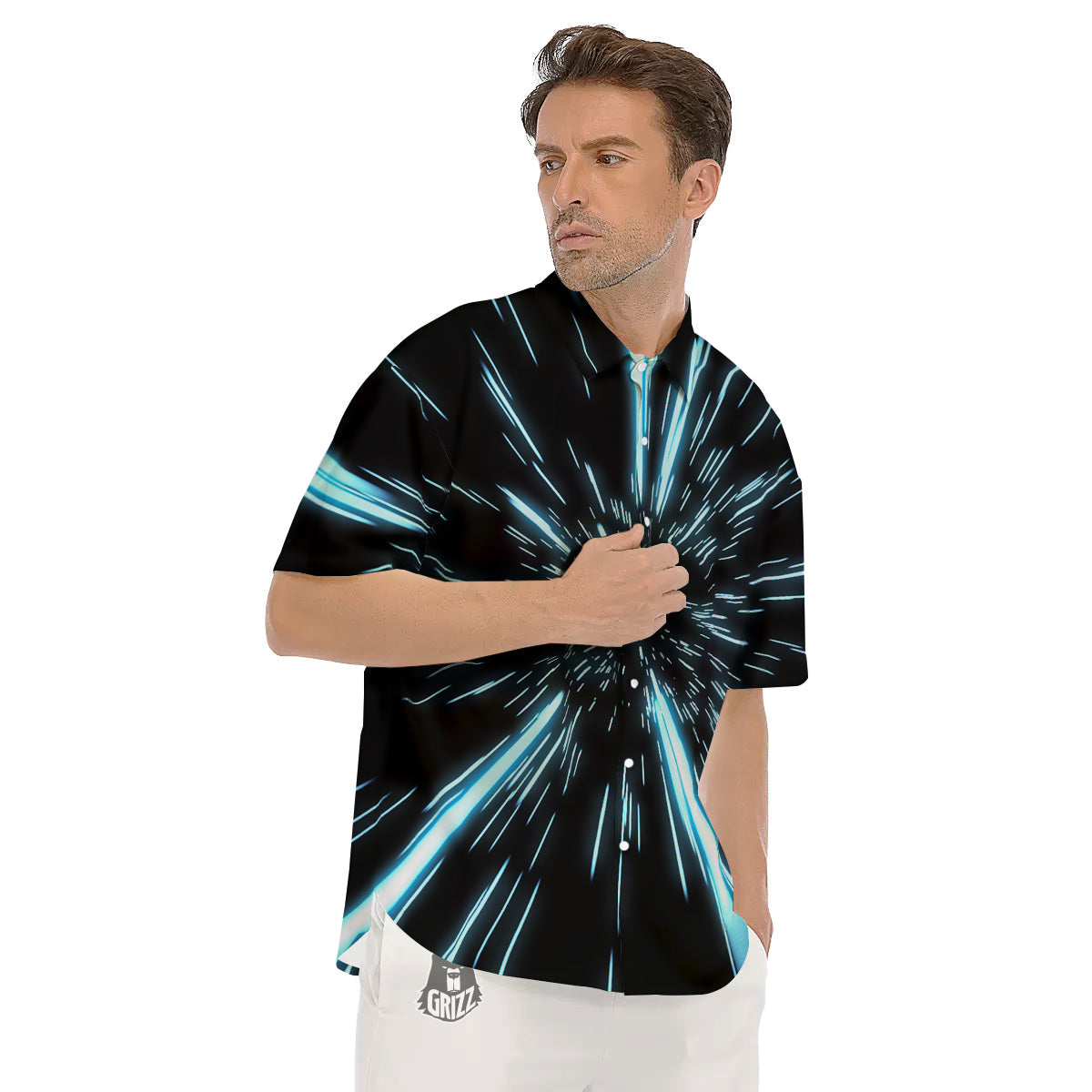 Lightspeed Blue Print Men's Short Sleeve Shirts-grizzshop