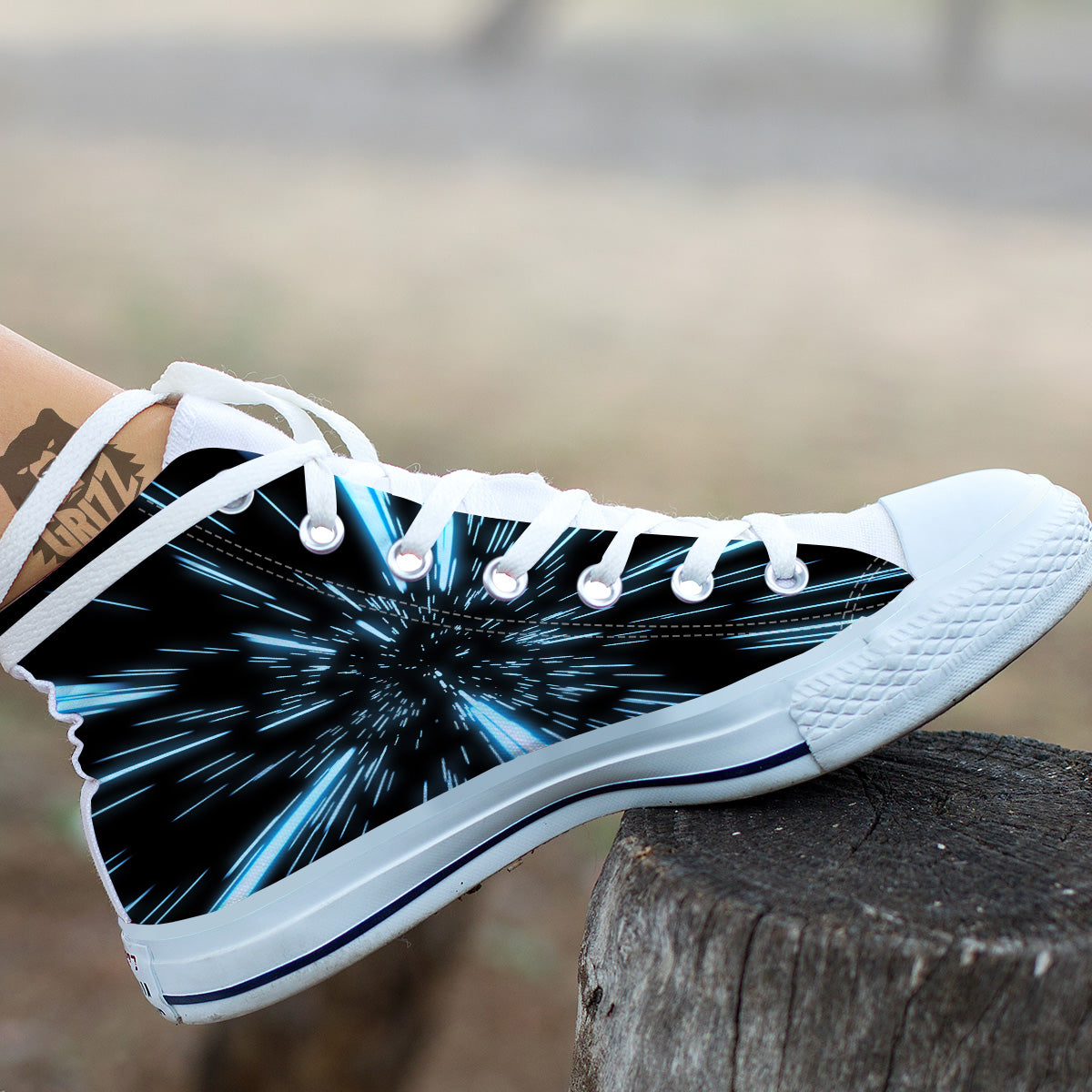 Lightspeed Blue Print White High Top Shoes-grizzshop