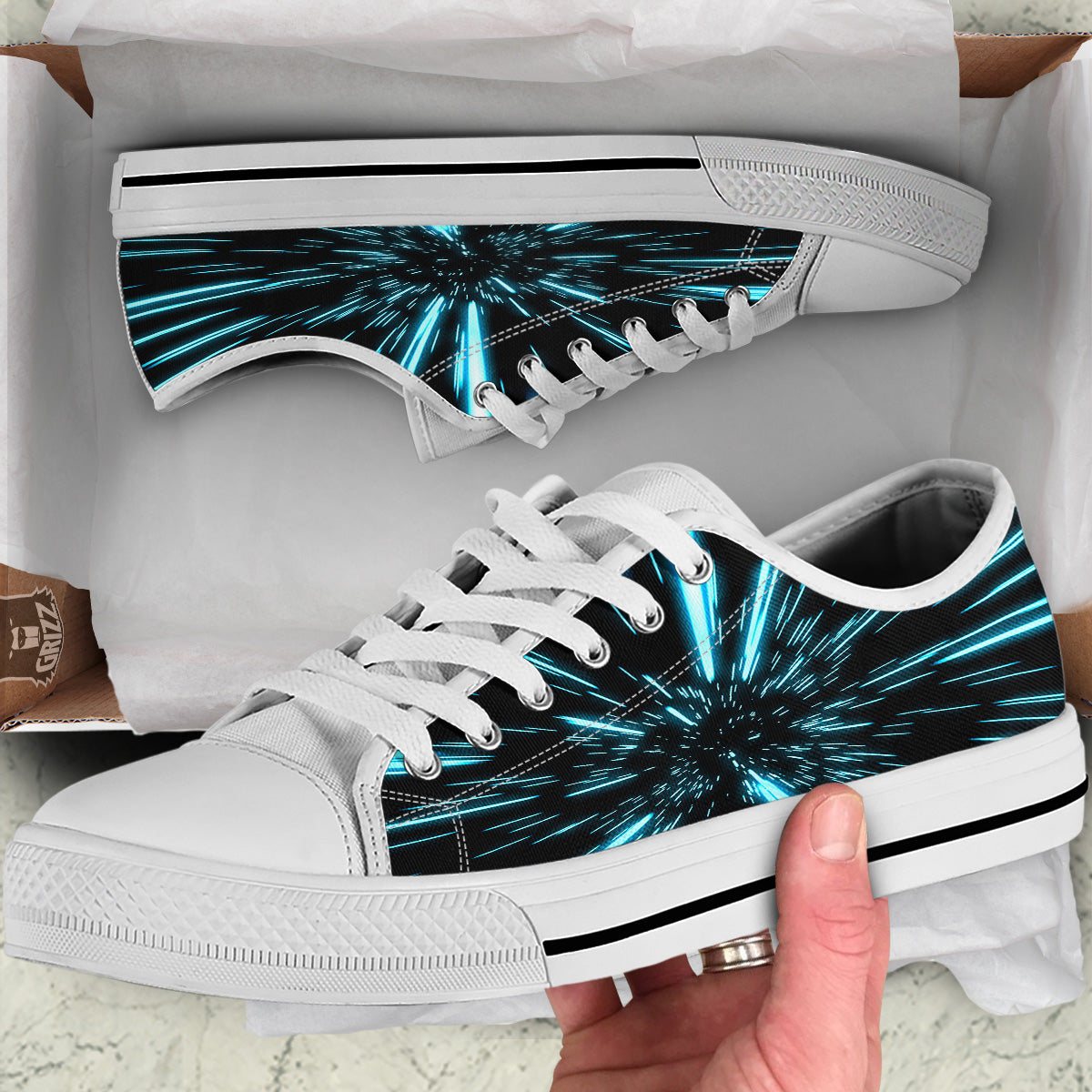 Lightspeed Blue Print White Low Top Shoes-grizzshop