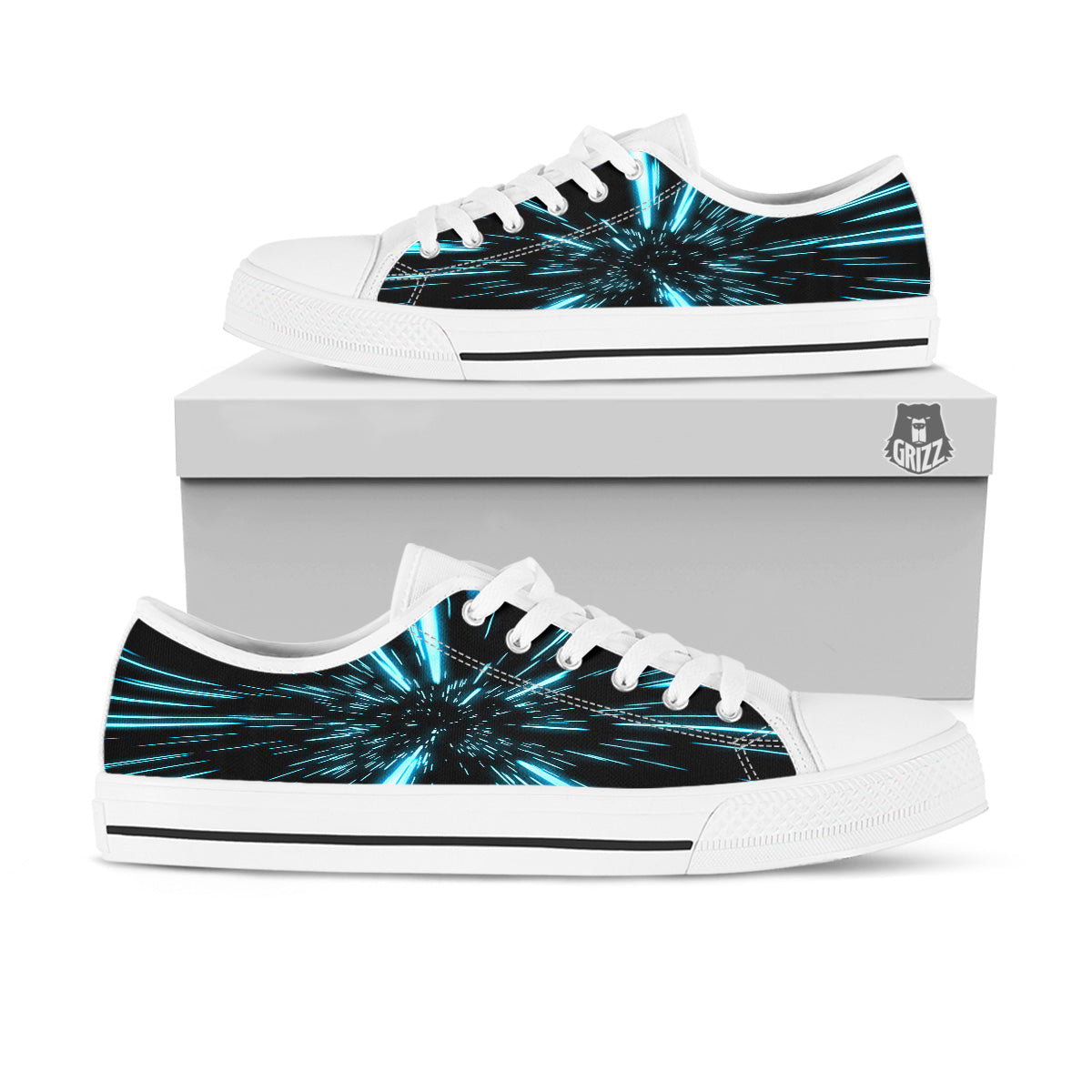 Lightspeed Blue Print White Low Top Shoes-grizzshop
