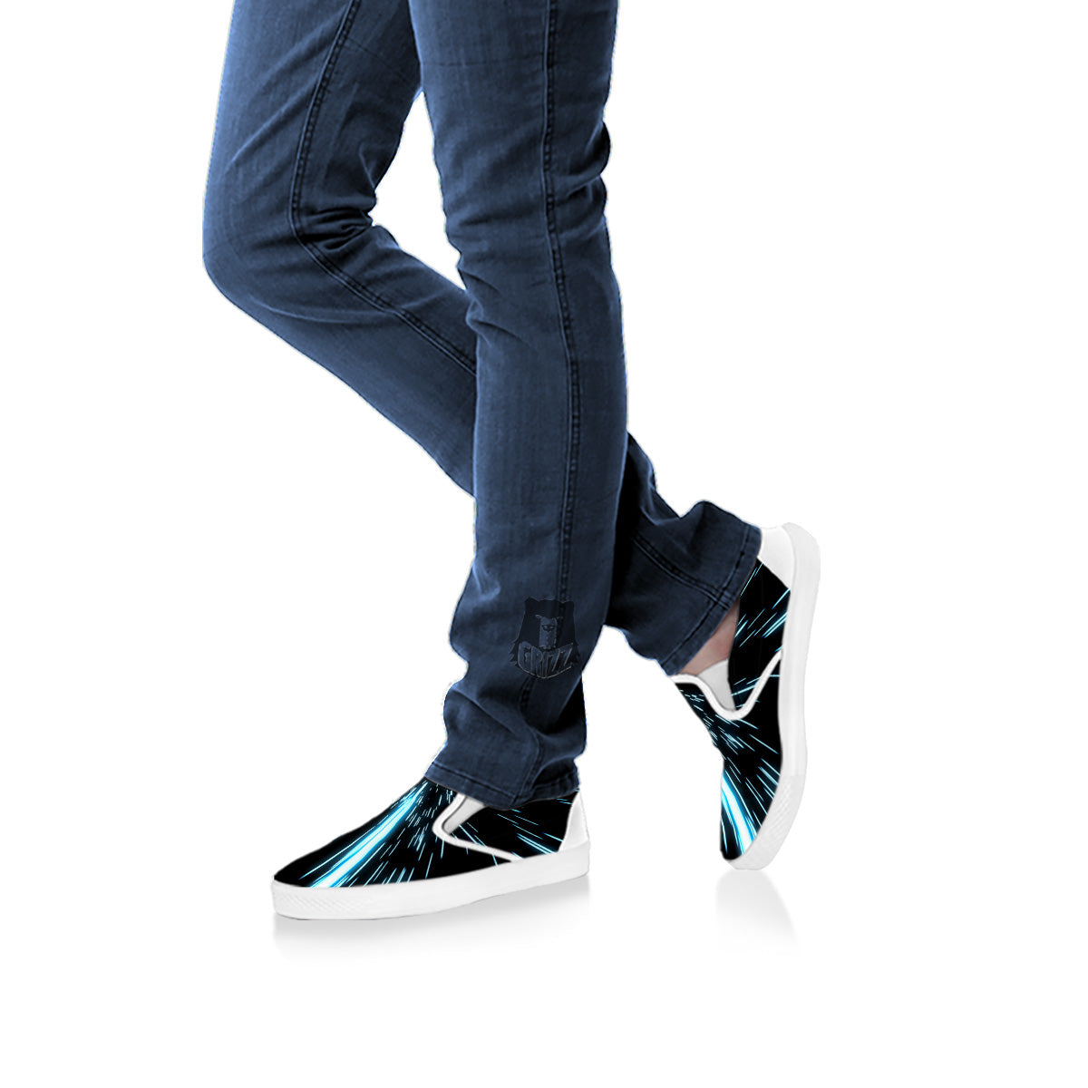 Lightspeed Blue Print White Slip On Shoes-grizzshop