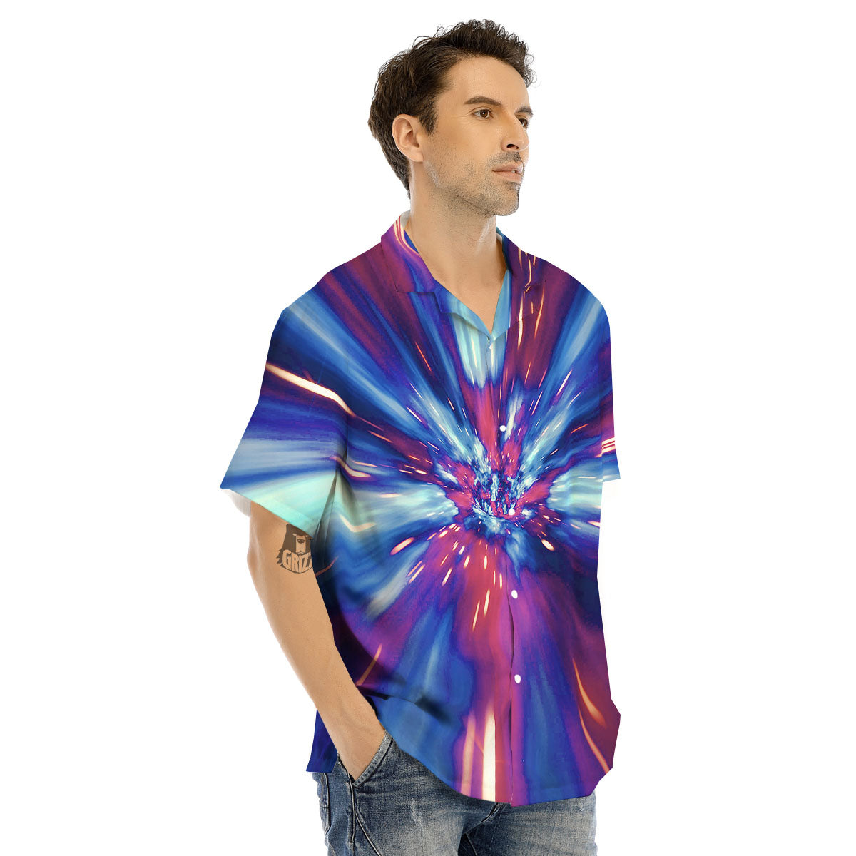 Lightspeed Galaxy Print Men's Hawaiian Shirt-grizzshop