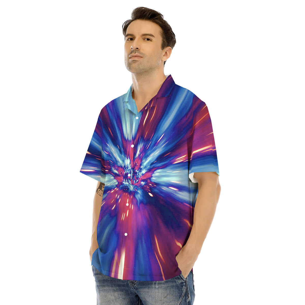 Lightspeed Galaxy Print Men's Hawaiian Shirt-grizzshop