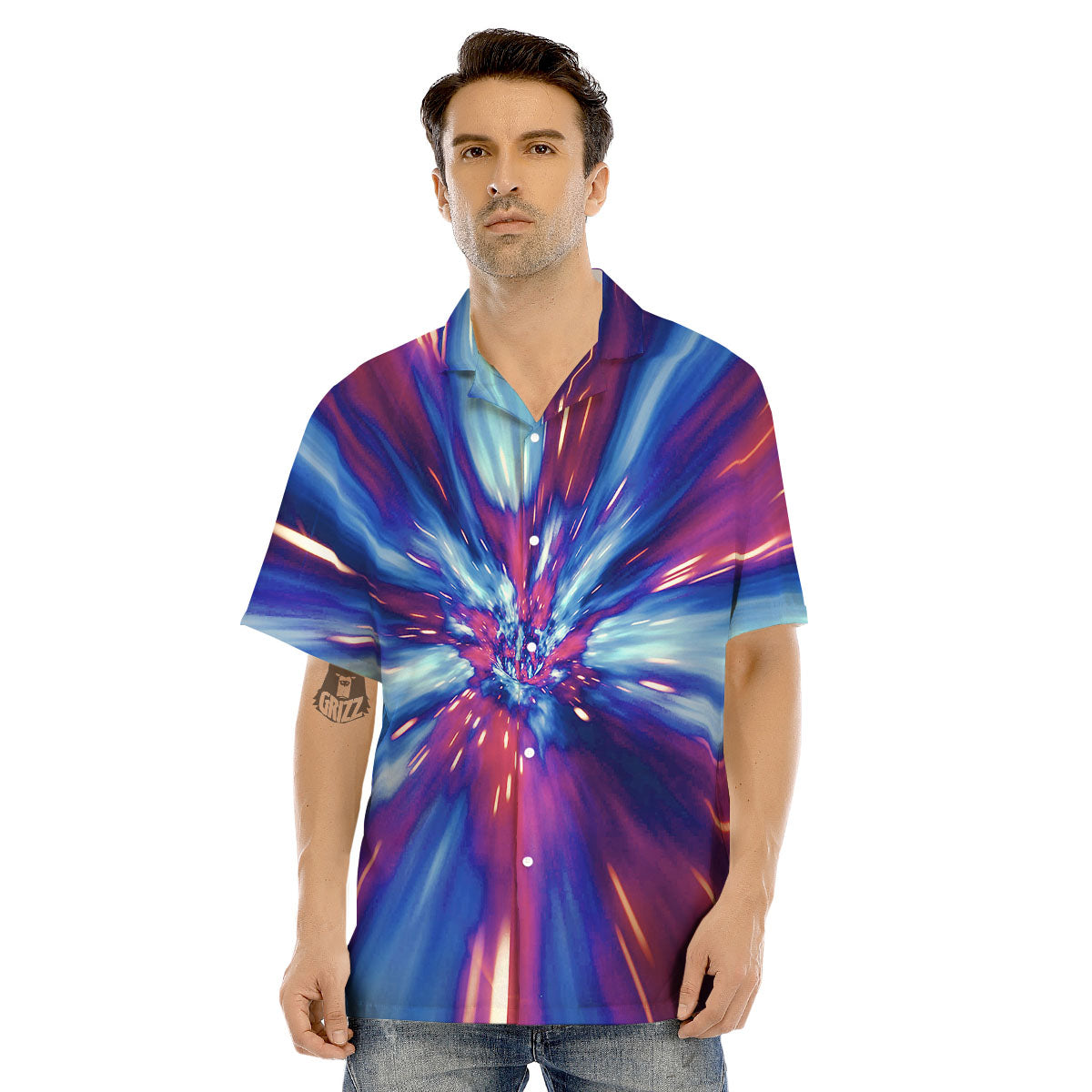 Lightspeed Galaxy Print Men's Hawaiian Shirt-grizzshop