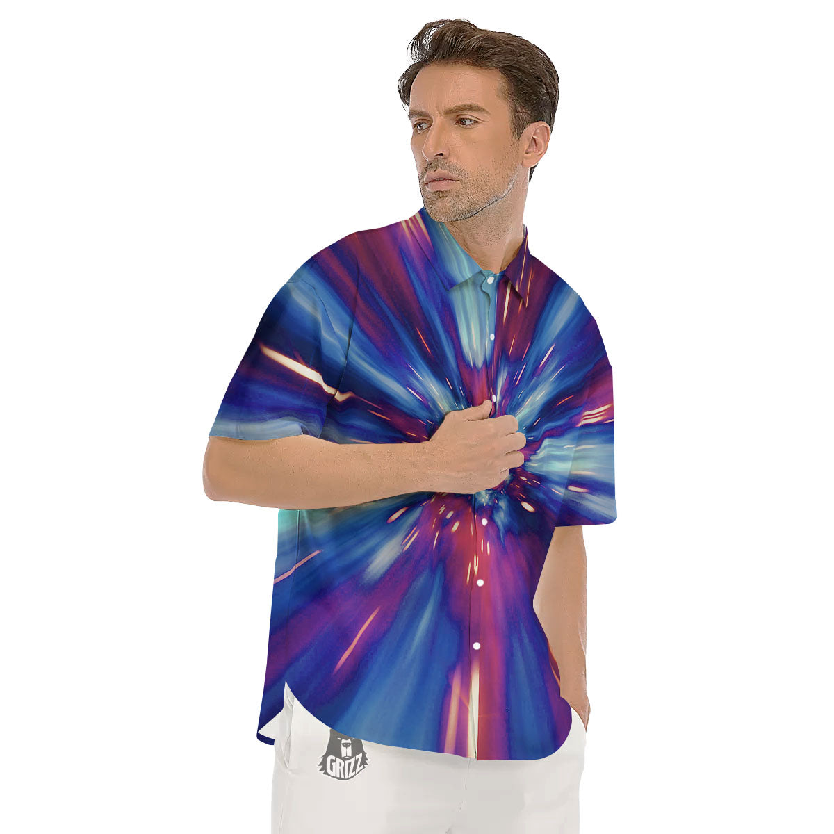 Lightspeed Galaxy Print Men's Short Sleeve Shirts-grizzshop