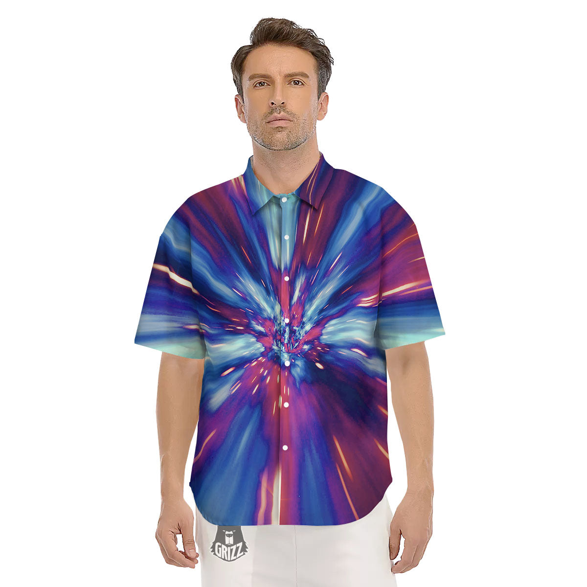Lightspeed Galaxy Print Men's Short Sleeve Shirts-grizzshop